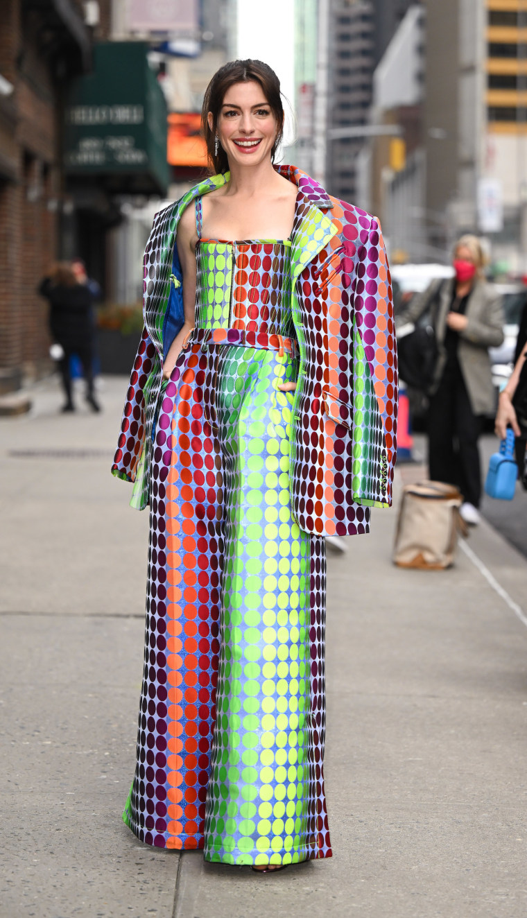 The star is seen outside the "The Late Show With Stephen Colbert" show at on March 15, 2022 in New York City.