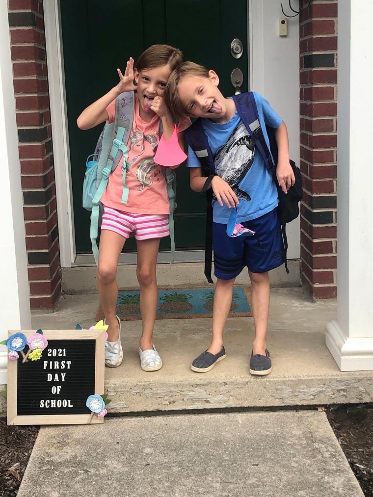 Harper and Amelia Grudzinki got a little silly for the camera in their 2021 back-to-school photos.