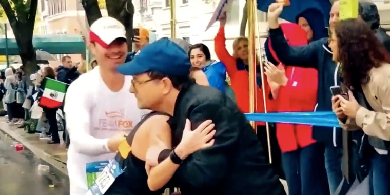 Receiving encouragement from Micheal J. Fox during the New York Marathon helped Justine Galloway during the last six miles of the race.