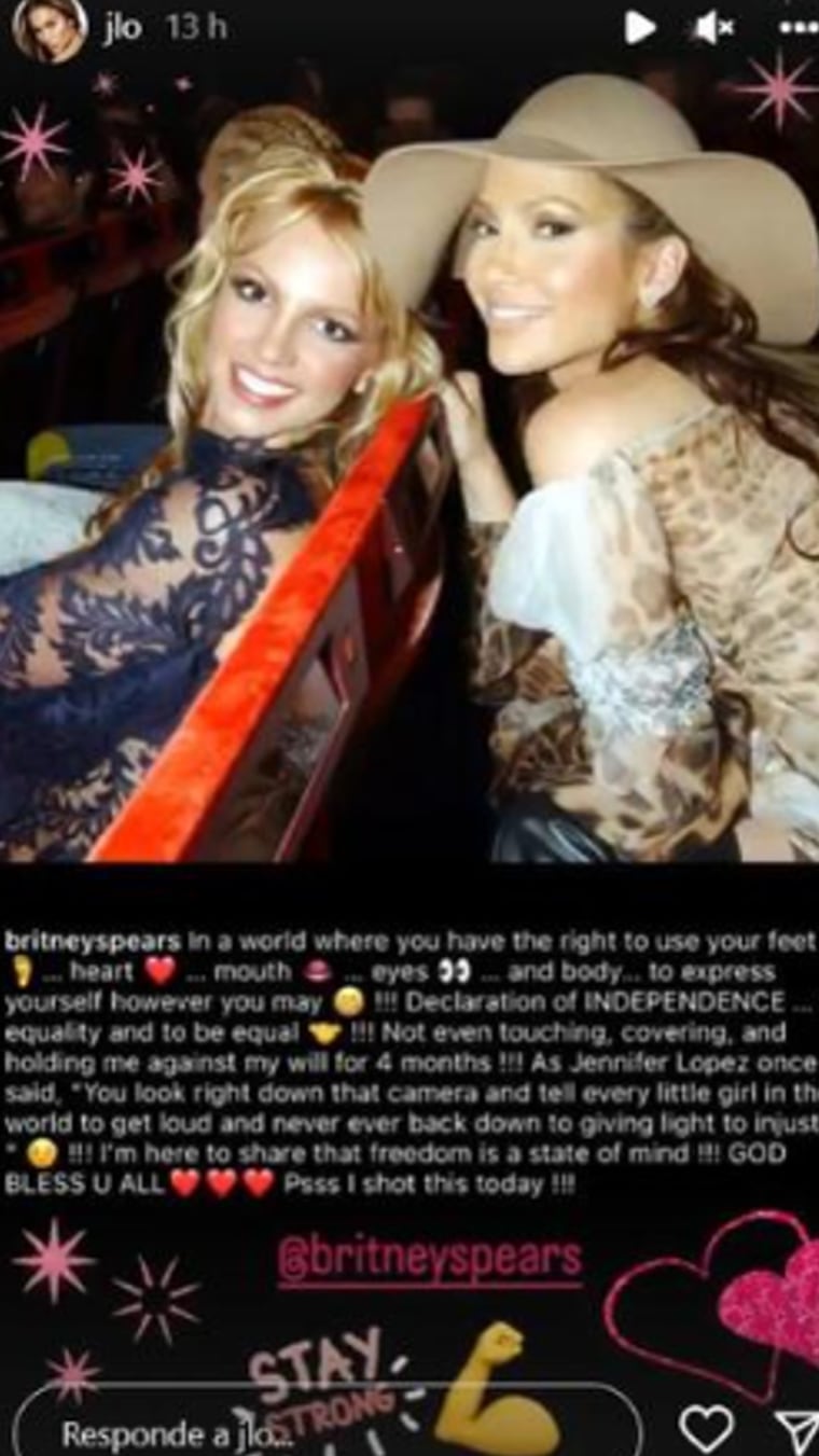 La historia de Instagram de Jennifer Lopez sobre Britney Spears.