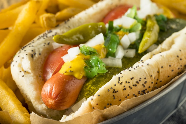 Homemade Chicago Style Hot Dog with Mustard
