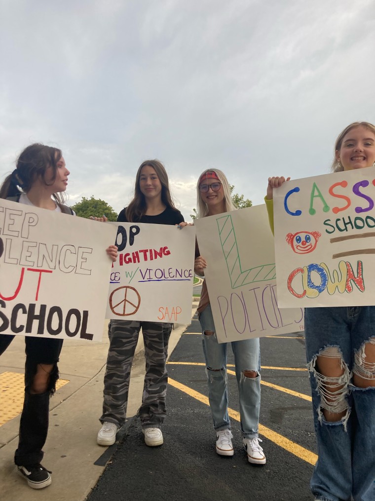 Cassville High School students protest the school district's new corporal punishment policy.