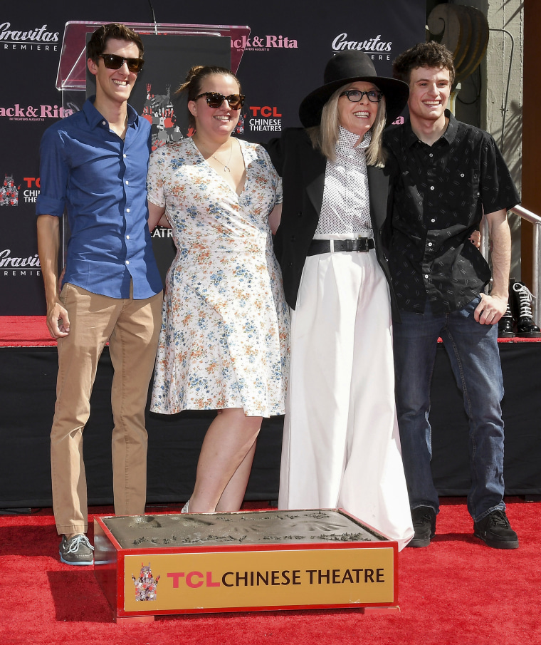 Jordan White, Dexter Keaton, Diane Keaton and Duke Keaton at the Diane Keaton Hand & Footprint Ceremony held at the TCL Chinese Theater in Hollywood, Calif., on Aug. 11, 2022.