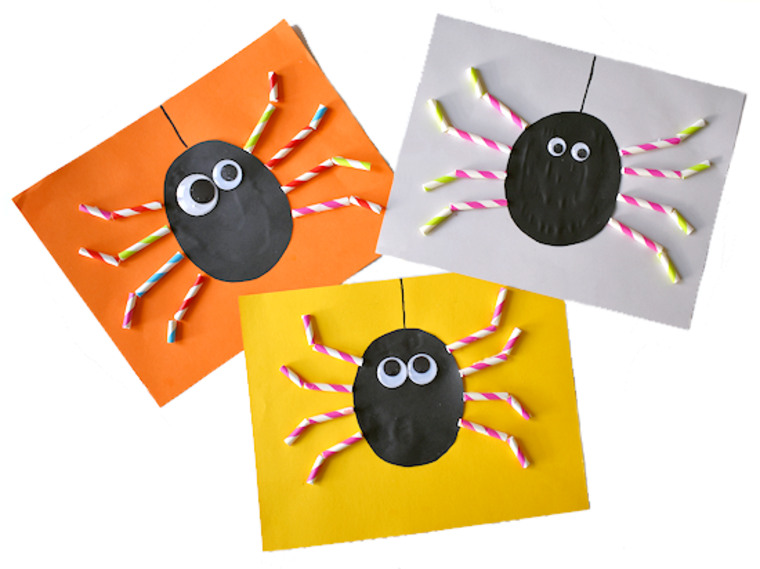 paper straw spiders halloween crafts for kids