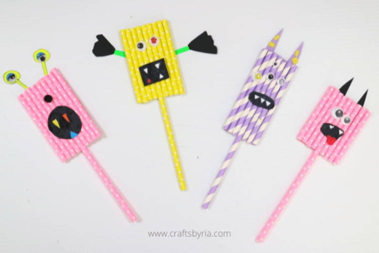 paper straw monsters halloween crafts for kids