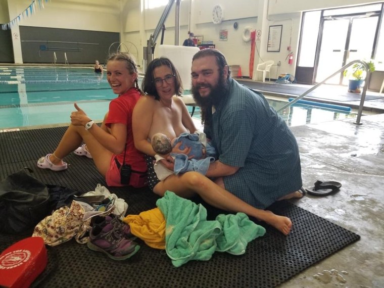 Lifeguard Natalie Lucas knows what to do if it looks like a swimmer's in distress. The 18-year-old has less experience with childbirth but she still jumped in to help Tessa Rider as she delivered son Toby.