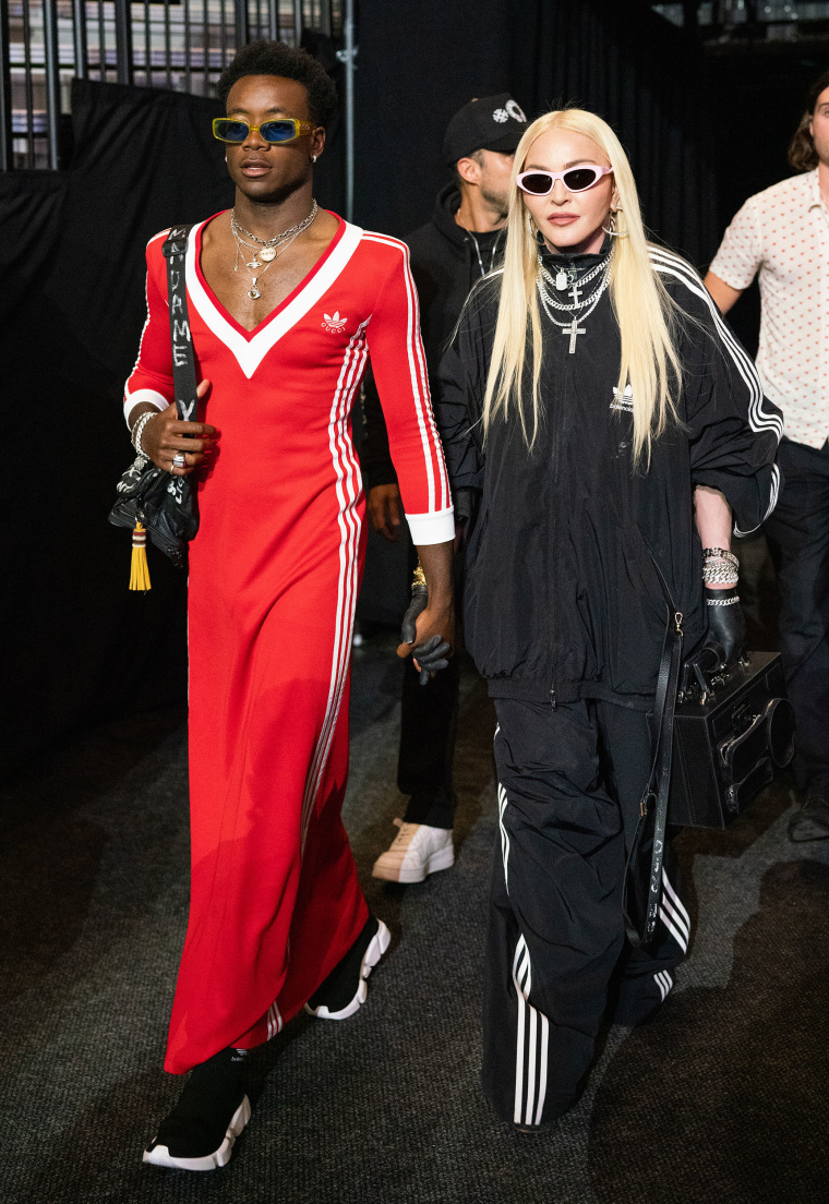 David Banda and Madonna attend the WBA World Lightweight Championship title at the Barclays Center in Brooklyn on May 28, 2022.