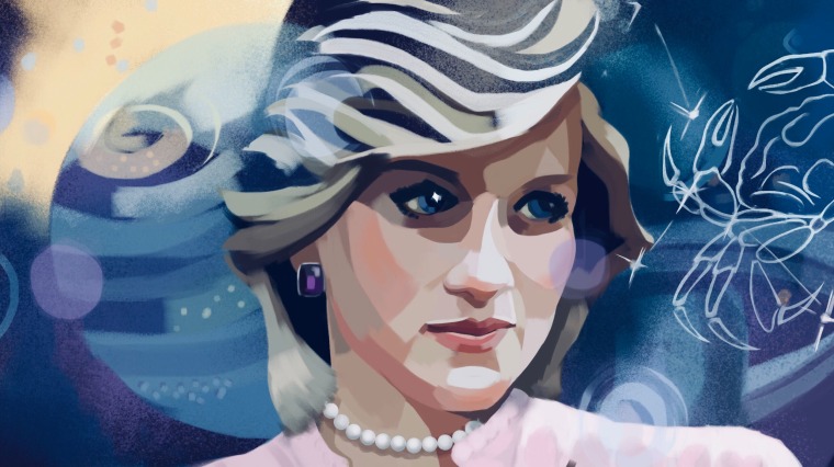 illustration of Princess Diana with astrology signs