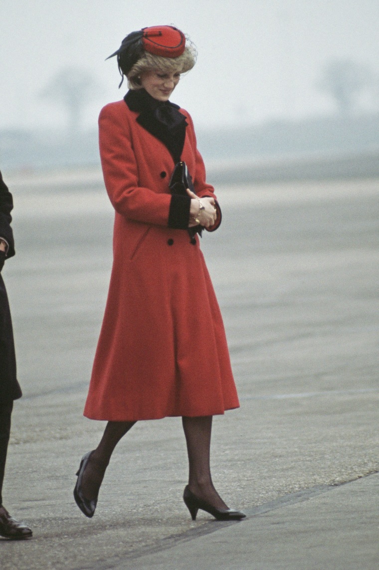 Princess Diana, on Walkabout During Visit Wearing Red Suit and Red