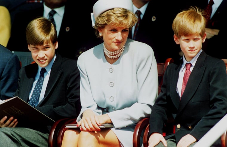 La princesse Diana, princesse de Galles avec ses fils le prince William et le prince Harry