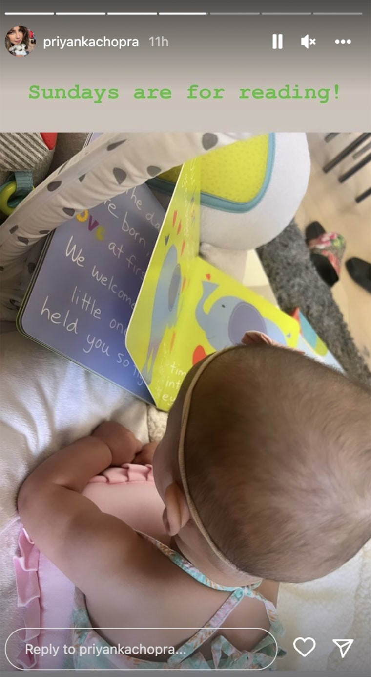 Chopra shared a sweet pic of her daughter reading.
