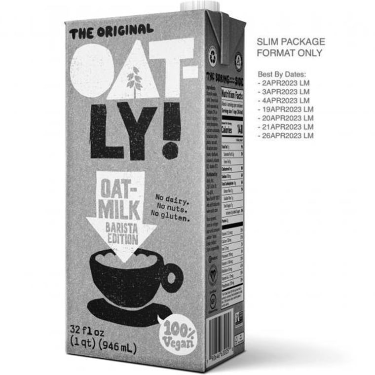 Oatly's Barista Edition Oatmilk in the slim package format with these best-by dates has been recalled.