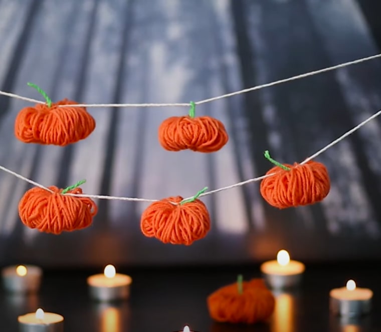 thanksgiving decorations yarn pumpkins on string