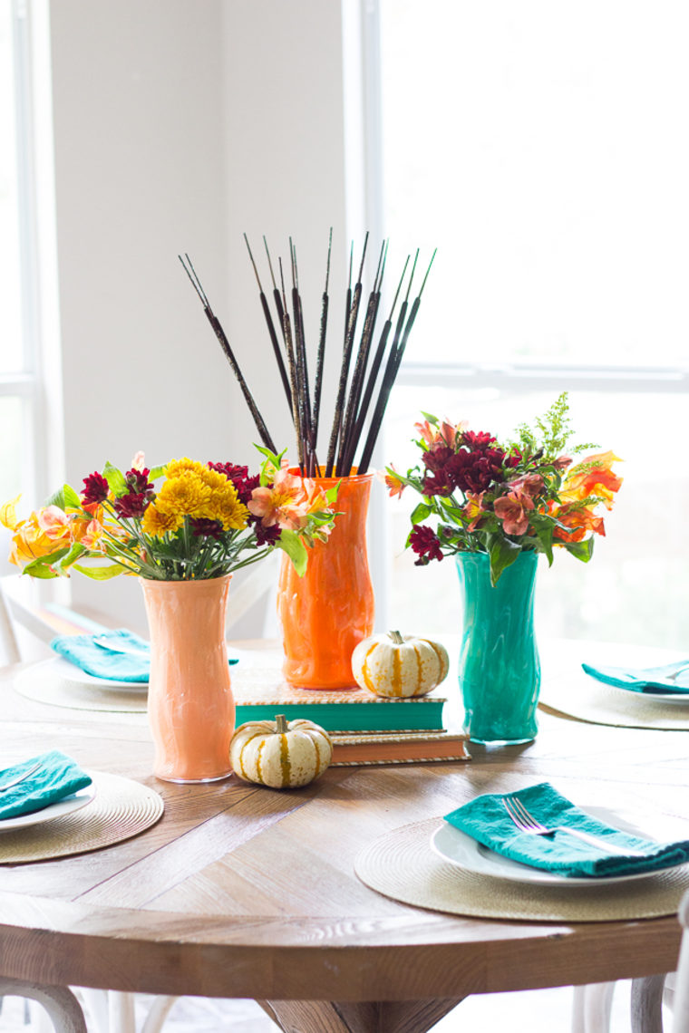 thanksgiving table decorations painted vases