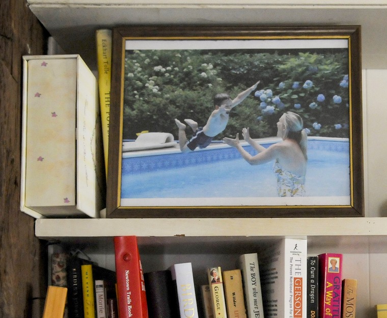 "This is my favorite photo of Jesse and me," Scarlett Lewis said. The photo sits on the top shelf of a bookcase in her Sandy Hook home along with many items that were sent to her in memory of Jesse, who was killed in the shooting at Sandy Hook Elementary School.