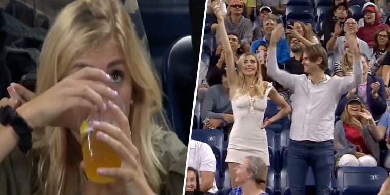 Image: Megan Lucky, a U.S. Open fan has gone viral for chugging a beer two years in a row.