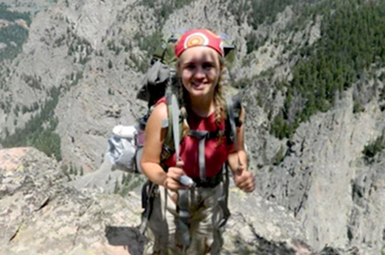 Image: Clarice Steg said her finger was smashed while installing irrigation pipes at Trinity Teen Solutions. A photo of her during a backpacking trip shortly afterward shows her finger in a metal splint, she said.