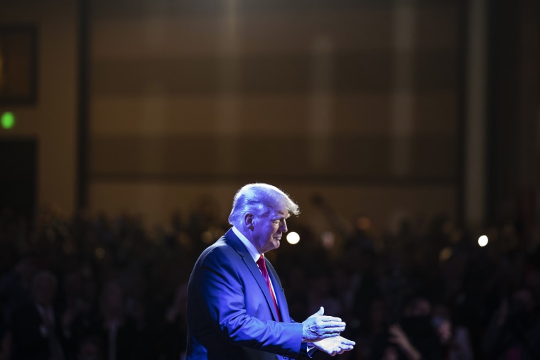 Image: Donald Trump walks out to speak during the final day of the Conservative Political Action Conference on Feb 28, 2021 in Orlando, Fla.