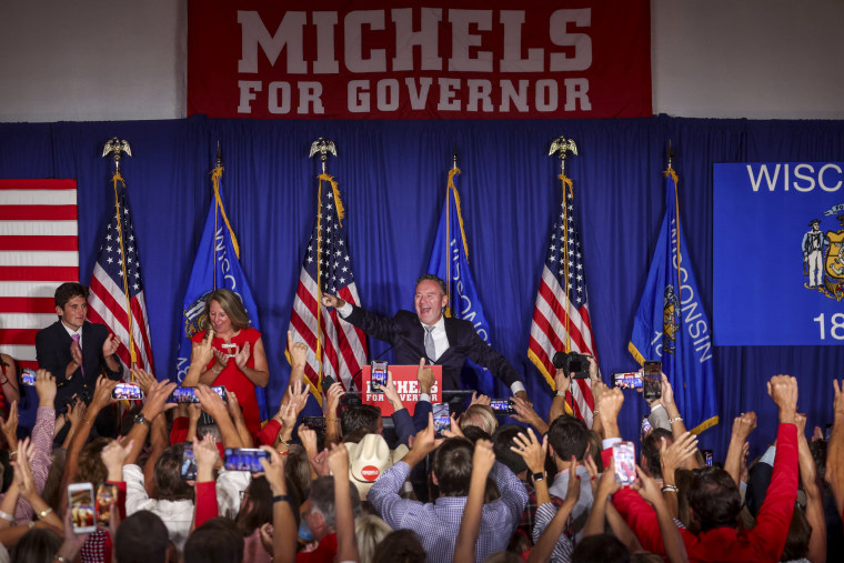 Image: Republican gubernatorial candidate Tim Michels at an election-night rally on August 9, 2022 in Waukesha, Wisconsin.