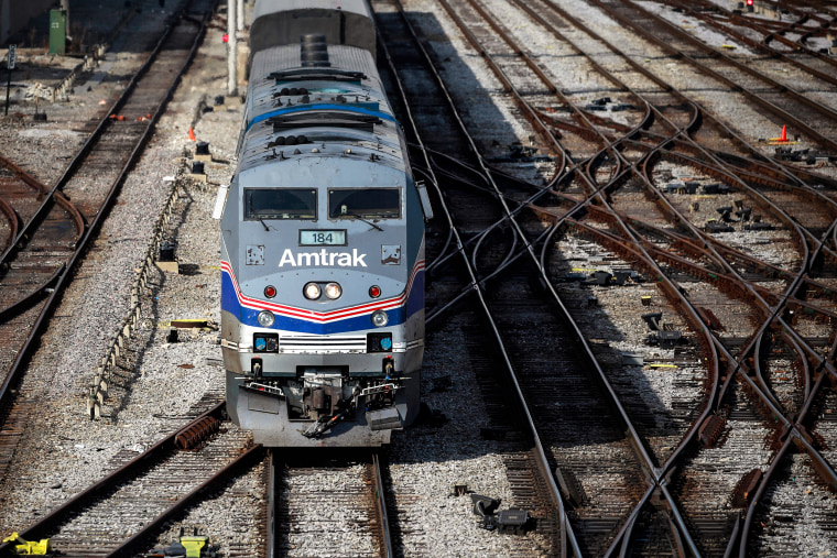 Amtrak's California Zephyr passenger train departs Chicago Union Station in Chicago on March 2, 2022.