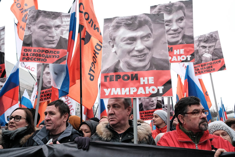 Mourners March After Russian Opposition Politician Boris Nemtsov Shot Dead