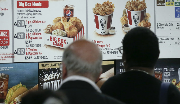 Image: KFC menu with calorie information