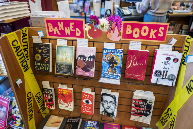 Image: Display of banned books at Books Inc. independent bookstore in Alameda, California on October 16, 2021.
