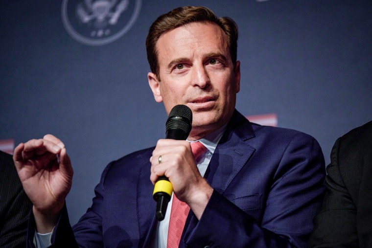 Nevada Republican U.S. Senate candidate Adam Laxalt speaks during a panel on policing and security prior to former President Donald Trump giving remarks at Treasure Island hotel and casino on July 8, 2022 in Las Vegas.