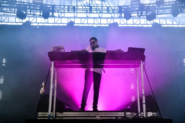 DJ Hudson Mohawke performs onstage during day 3 of the 2016 Coachella Valley Music And Arts Festival on April 17, 2016 in Indio, Calif.