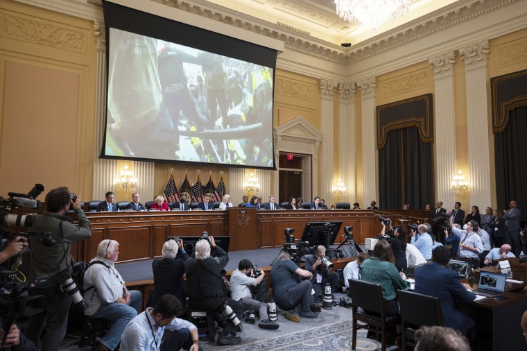Footage is played during a House select committee hearing on the January 6 insurrection