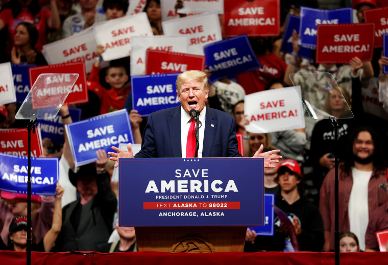 Former President Trump Campaigns With House Candidate Sarah Palin And Senate Candidate Kelly Tshibaka In Anchorage, Alaska