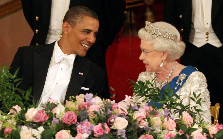 Image: President Barack Obama and Queen Elizabeth II during a State Banquet in Buckingham Palace on May 24, 2011.
