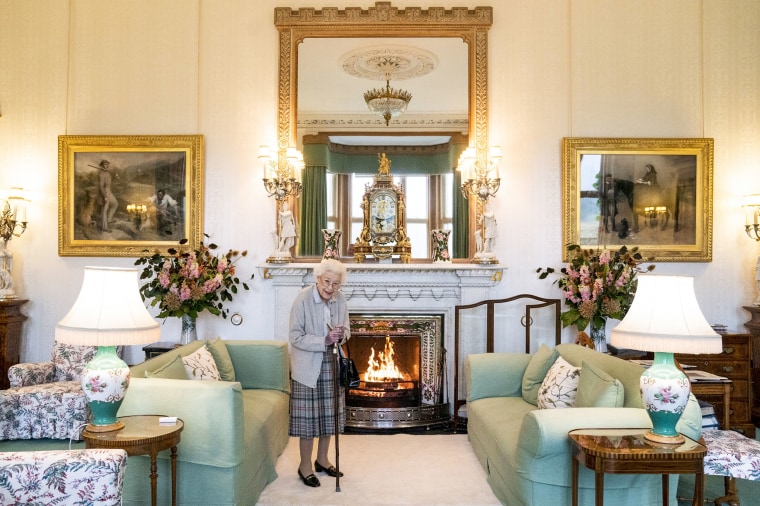 Britain's Queen Elizabeth II waits in the Drawing Room before receiving Liz Truss for an audience at Balmoral, where Truss was be invited to become Prime Minister and form a new government, in Aberdeenshire, Scotland, on Sept. 6, 2022.