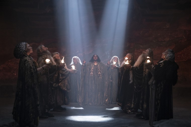 Image: Sophia Nomvete, center, as the dwarf princess Disa, in "Lord of the Rings: Rings of Power."
