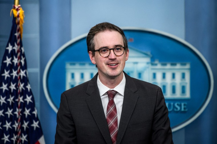 White House Deputy Press Secretary Chris Meagher speaks during the daily briefing at the White House on March 22, 2022.