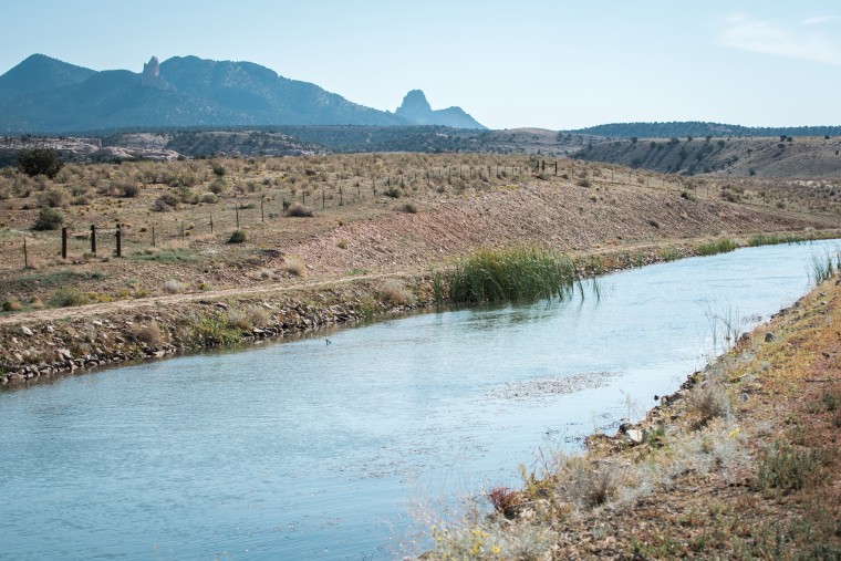 The canal that supplies water to the Ute Mountain Ute Tribe Farm and Ranch Enterprise on Sept. 8, 2022.