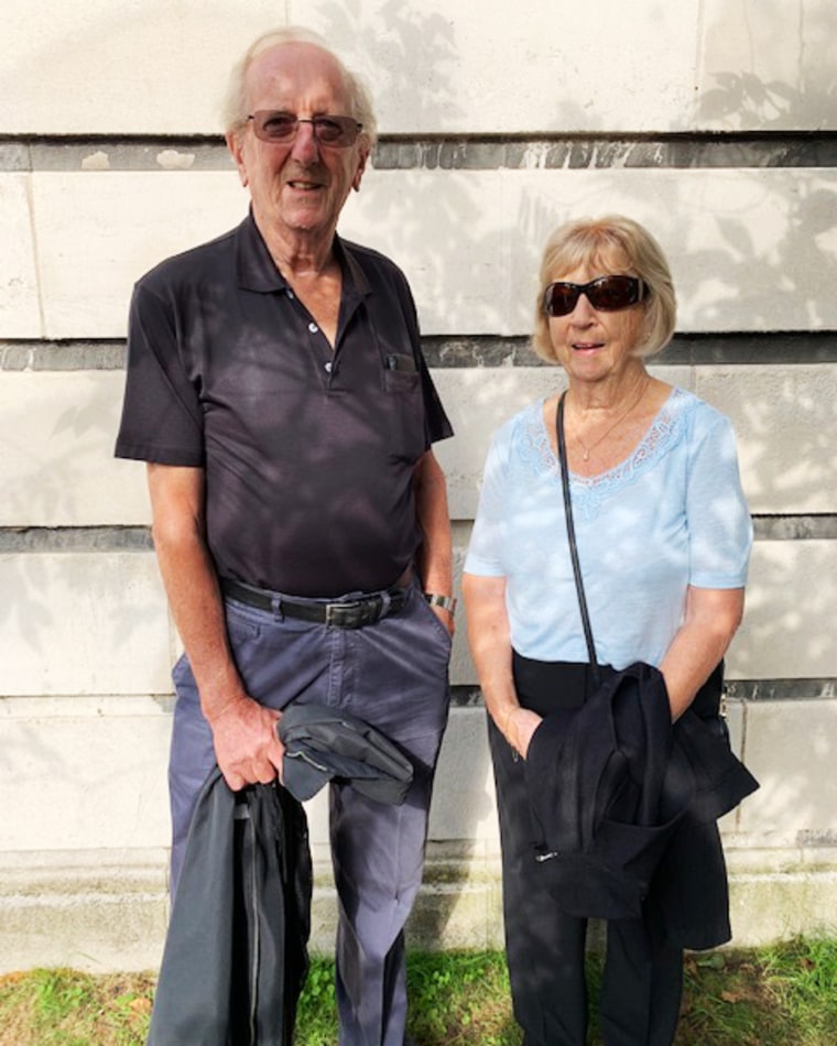 Les Halton, 79, and wife, Jo Halton, 78, retirees from Dorset. “He’s very fit, very sharp,” Les said of King Charles.
