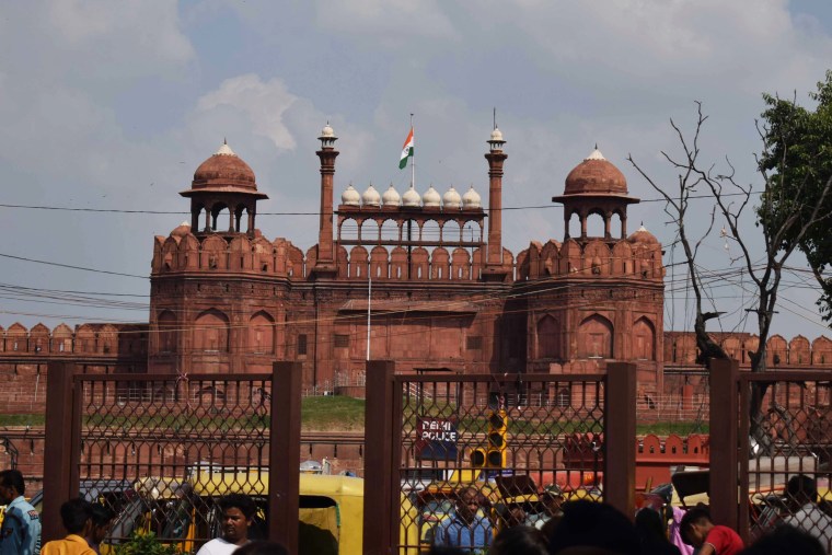 The Indian flag at Red Fort in New Delhi flies at half staff during a day of nationwide mourning for the queen.