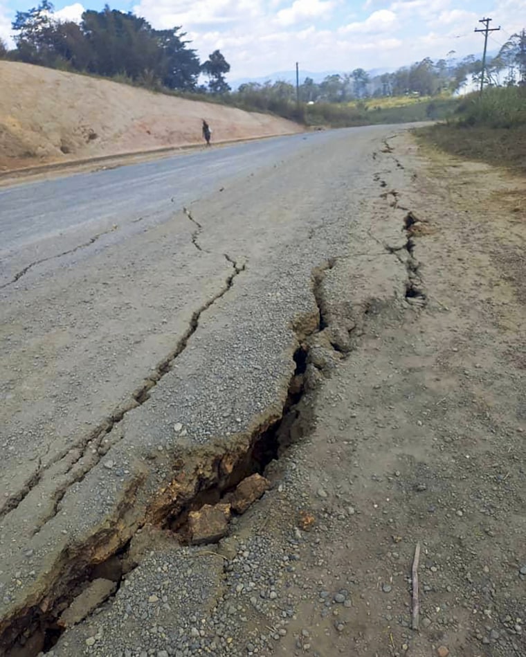 Debris lies strewn across a highway after a landslide near the town of Kainantu, following a 7.6-magnitude earthquake in northeastern Papua New Guinea on Sunday.
