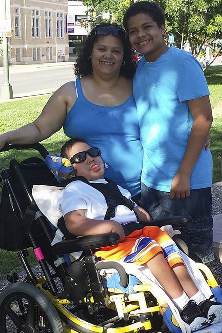 Itza Pantoja with her sons Dylan Cruz-Pantoja, left, and Adrik Cruz-Pantoja at a park near The Children's Hospital of San Antonio in Texas, in 2014.