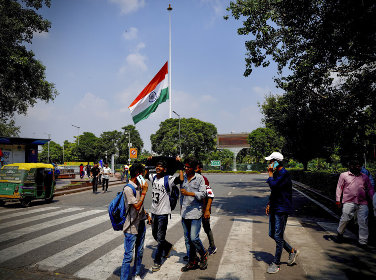 Image: The Indian flag flies at half-mast at the Central Park in Connaught Place following Thursday's death of Britain's Queen Elizabeth II in New Delhi on Sept.11, 2022.