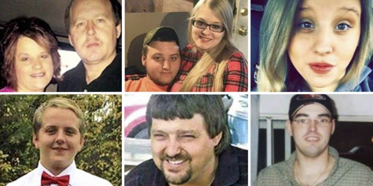 Clockwise from top left, Dana Manley Rhoden and Christopher Rhoden Sr., Clarence "Frankie" Rhoden and Hannah "Hazel" Gilley, Hanna May Rhoden, Gary Rhoden, Kenneth Rhoden, Christopher Rhoden Jr.