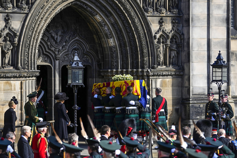 Image: Queen Elizabeth's coffin enters St Giles Cathedral, on the Royal Mile in Edinburgh, Scotland, on Sept. 12, 2022.