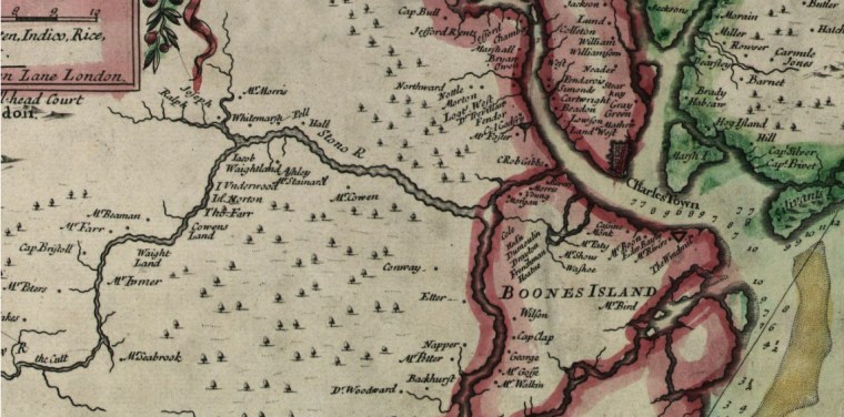 A map from the 1700s shows the Stono River in South Carolina. 