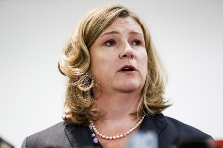 Dayton Mayor Nan Whaley speaks at a news conference in Dayton, Ohio, on Aug. 4, 2019.
