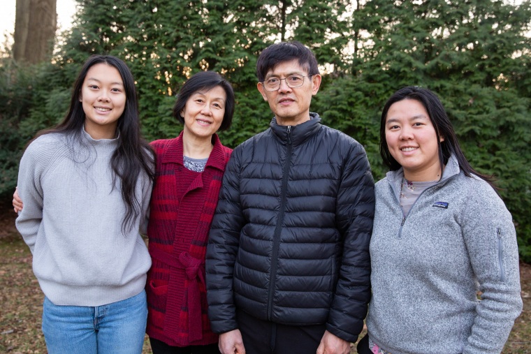 Xiaoxing Xi and his wife, Qi Li, with their daughter Joyce Xi and their younger daughter.