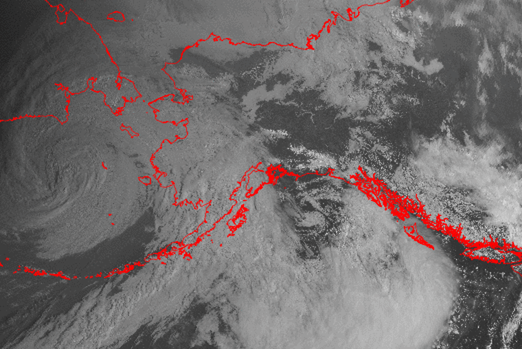 A NWS satellite view of the storm that Alaska is preparing for in the Bering Strait.