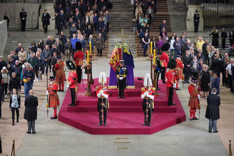 King Charles III, Anne, Princess Royal, Prince Andrew, Duke of York and Edward, Earl of Wessex hold a vigil