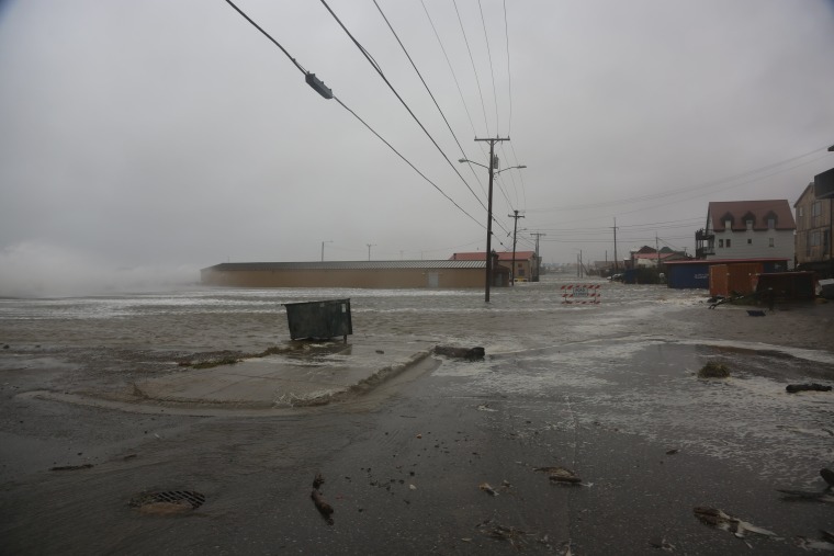 Water surrounds the Mini Convention Center, which is also home to the finish of the Iditarod Trail Sled Dog Race, in Nome, Alaska, on Saturday, Sept. 17, 2022.