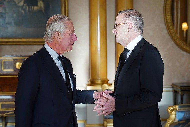King Charles III speaks with Prime Minister of Australia Anthony Albanese